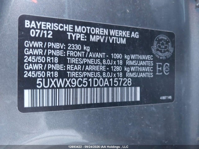 2013 Bmw X3 Xdrive28i მანქანა იყიდება აუქციონზე, vin: 5UXWX9C51D0A15728, აუქციონის ნომერი: 12693422