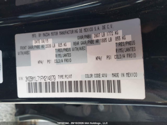 Aukcja sprzedaży 2015 Mazda Mazda3 Gs, vin: 3MZBM1L71FM214879, numer aukcji: 12700344