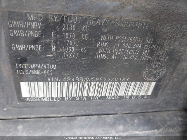 2014 Subaru Outback 3.6r Limited Package მანქანა იყიდება აუქციონზე, vin: 4S4BRJMC9E2230183, აუქციონის ნომერი: 12700532