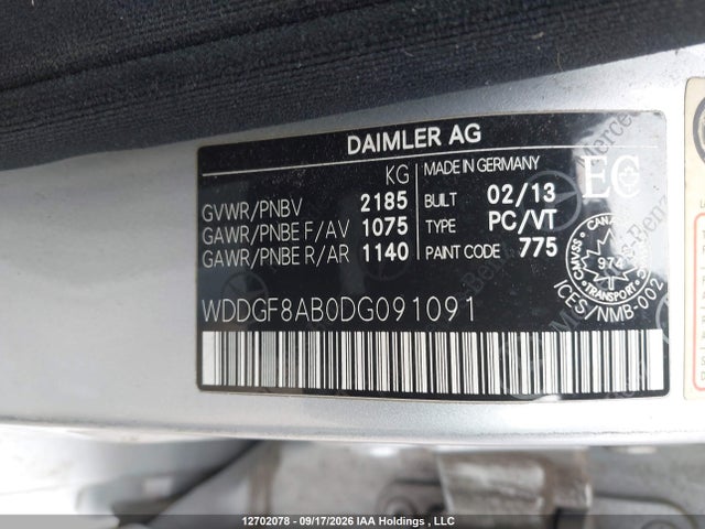 12702078 :رقم المزاد ، WDDGF8AB0DG091091 vin ، 2013 Mercedes-benz C 300 4matic مزاد بيع