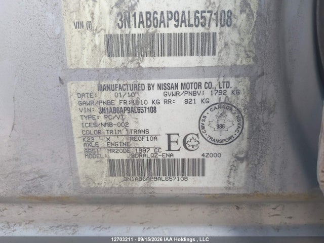 Продажа на аукционе авто 2010 Nissan Sentra 2.0, vin: 3N1AB6AP9AL657108, номер лота: 12703211