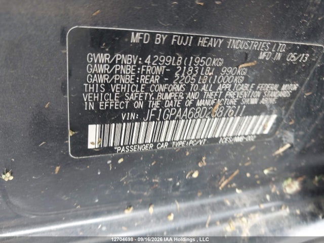 12704698 :رقم المزاد ، JF1GPAA68D2887611 vin ، 2013 Subaru Impreza 2.0i مزاد بيع