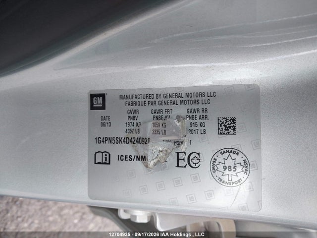 Auction sale of the 2013 Buick Verano, vin: 1G4PN5SK4D4240920, lot number: 12704935
