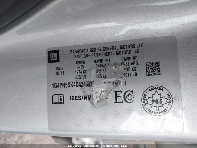 Auction sale of the 2013 Buick Verano, vin: 1G4PN5SK4D4240920, lot number: 12704935