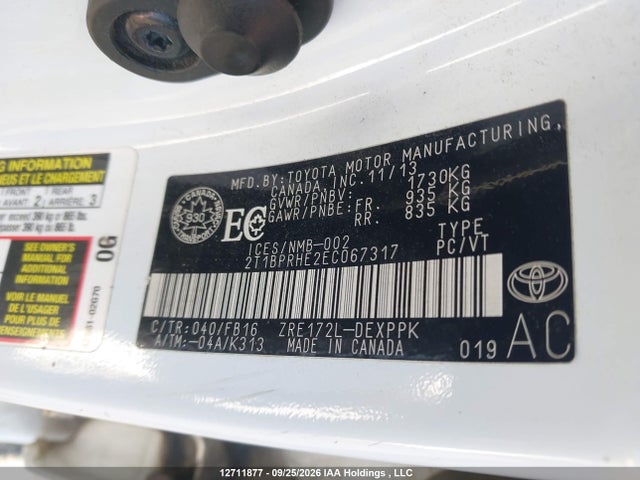 Продаж на аукціоні авто 2014 Toyota Corolla Le Eco Upgrade Pkg, vin: 2T1BPRHE2EC067317, номер лоту: 12711877