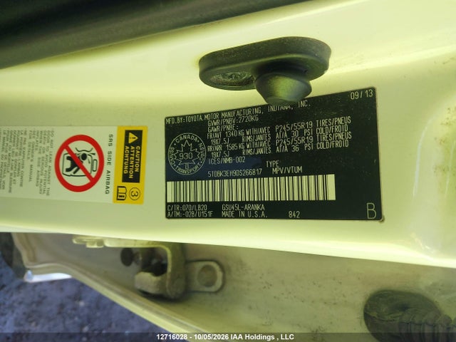 Aukcja sprzedaży 2013 Toyota Highlander V6, vin: 5TDBK3EH9DS266817, numer aukcji: 12716028