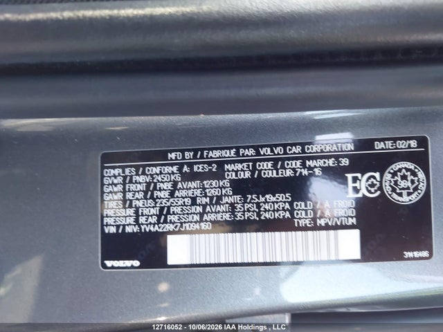 YV4A22RK7J1094160 Volvo Xc60 T6/momentum