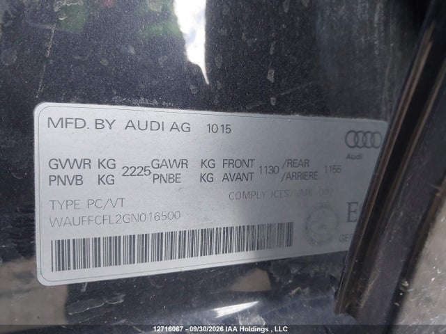 12716067 :رقم المزاد ، WAUFFCFL2GN016500 vin ، 2016 Audi A4 Progressiv Plus مزاد بيع