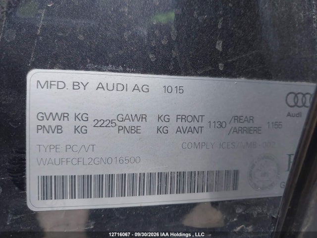 12716067 :رقم المزاد ، WAUFFCFL2GN016500 vin ، 2016 Audi A4 Progressiv Plus مزاد بيع