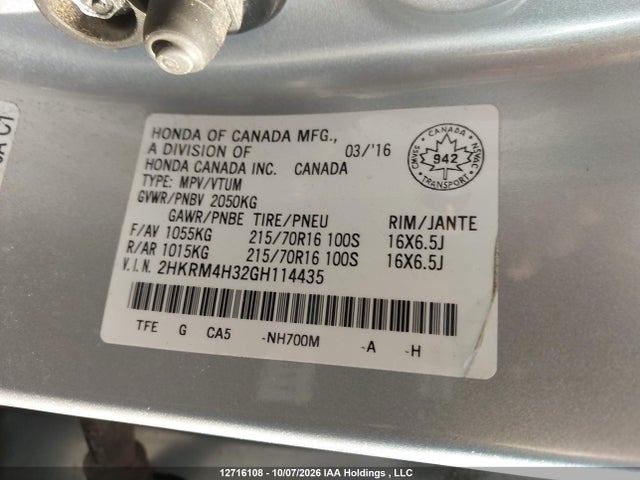 2HKRM4H32GH114435 Honda CR-V LX
