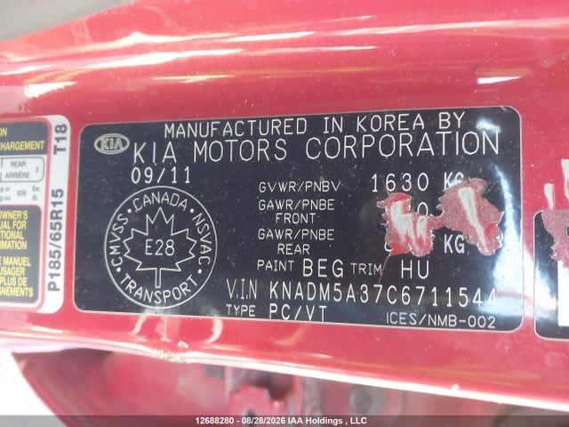 Aukcja sprzedaży 2012 Kia Rio Ex/lx/lx+/sx, vin: KNADM5A37C6711544, numer aukcji: 12688280