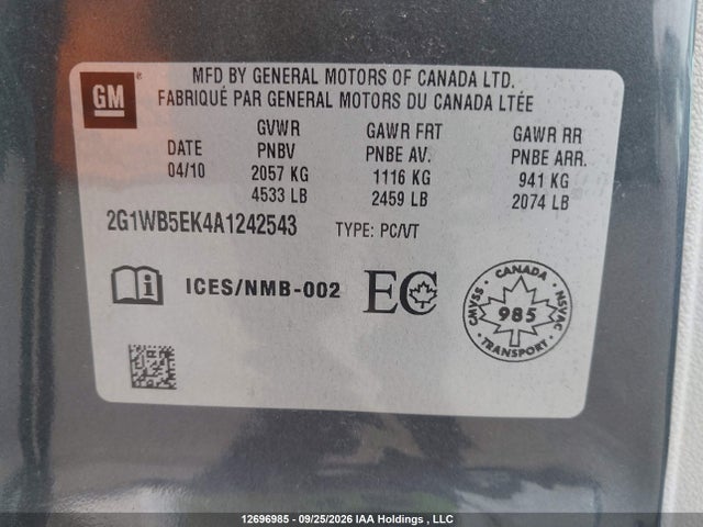Продажа на аукционе авто 2010 Chevrolet Impala Lt, vin: 2G1WB5EK4A1242543, номер лота: 12696985