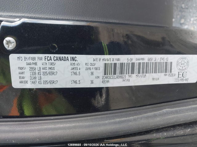 12699665 :رقم المزاد ، 2C4RDGCG1LR208623 vin ، 2020 Dodge Grand Caravan Premium Plus مزاد بيع