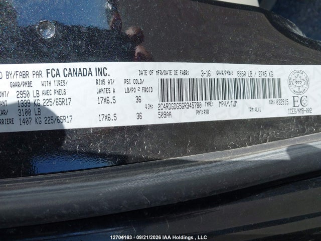 2016 Dodge Grand Caravan Crew მანქანა იყიდება აუქციონზე, vin: 2C4RDGDG5GR345780, აუქციონის ნომერი: 12704163
