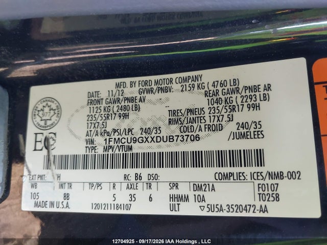 Продаж на аукціоні авто 2013 Ford Escape Se, vin: 1FMCU9GXXDUB73706, номер лоту: 12704925