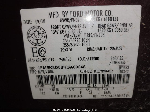 Ford EXPLORER XLT 2019 1FM5K8D88KGA00848 Image 19