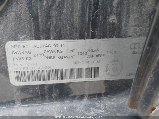 12716130 :رقم المزاد ، WAUDFCFL6CN005131 vin ، 2012 Audi A4 Quattro مزاد بيع
