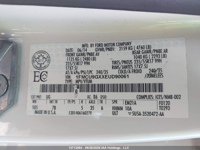 Ford ESCAPE SE 2014 1FMCU9GXXEUD90061 Image 9