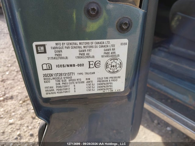12713699 :رقم المزاد ، 2GCEK13T261313771 vin ، 2006 Chevrolet Silverado 1500 Ls/lt مزاد بيع