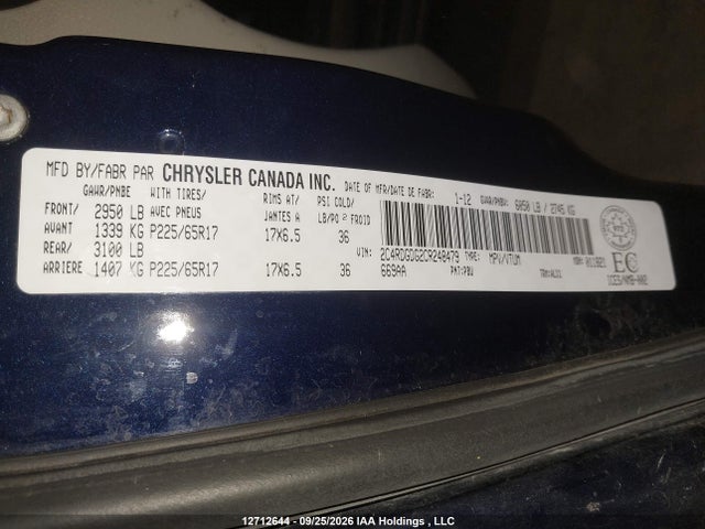 Aukcja sprzedaży 2012 Dodge Grand Caravan Crew, vin: 2C4RDGDG2CR248479, numer aukcji: 12712644