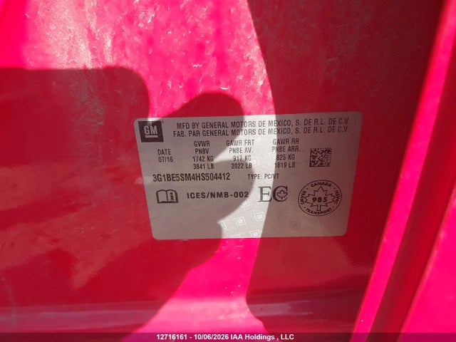 12716161 :رقم المزاد ، 3G1BE5SM4HS504412 vin ، 2017 Chevrolet Cruze Lt مزاد بيع