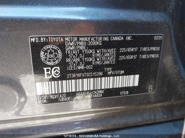 Продажа на аукционе авто 2025 Toyota Rav4, vin: 2T3R1RFV7SC515296, номер лота: 12716174