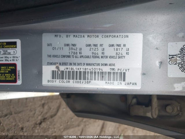 12716206 :رقم المزاد ، JM1BL1KF1B1450194 vin ، 2011 Mazda Mazda3 Gx مزاد بيع