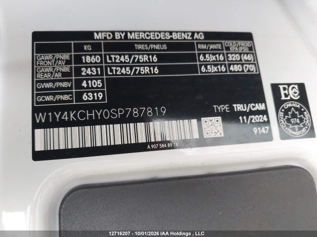 2025 Mercedes-benz Sprinter 2500 მანქანა იყიდება აუქციონზე, vin: W1Y4KCHY0SP787819, აუქციონის ნომერი: 12716207