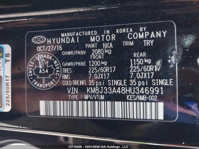 Продажа на аукционе авто 2017 Hyundai Tucson Limited/sport And Eco/se, vin: KM8J33A48HU346991, номер лота: 12716208