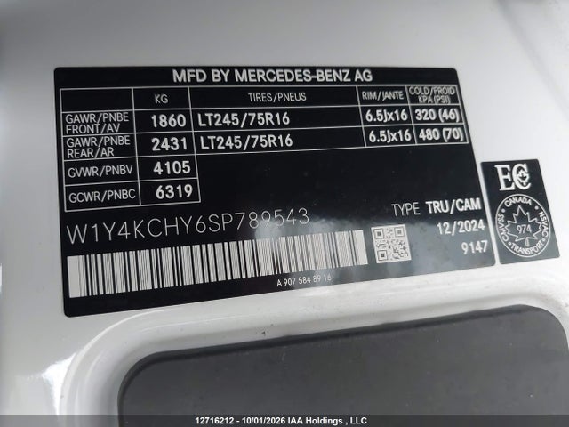 2025 Mercedes-benz Sprinter 2500 მანქანა იყიდება აუქციონზე, vin: W1Y4KCHY6SP789543, აუქციონის ნომერი: 12716212