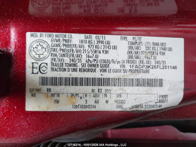 1FADP3K26FL251146 Ford Focus