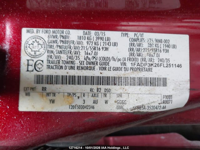 1FADP3K26FL251146 Ford Focus
