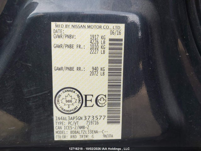 1N4AL3AP5GN373577 Nissan Altima 2.5/s/sv/sl/sr