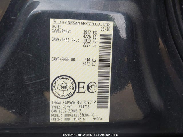 1N4AL3AP5GN373577 Nissan Altima 2.5/s/sv/sl/sr