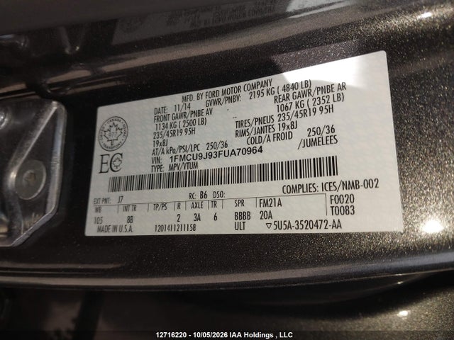 Ford Escape Titanium 2015 1FMCU9J93FUA70964 Image 9
