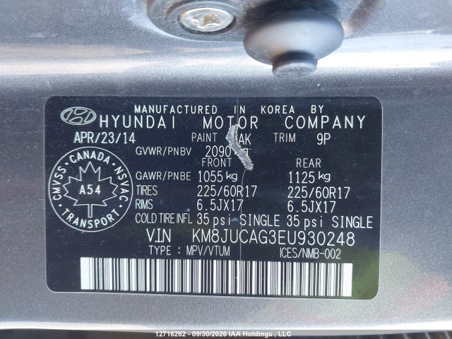 Продаж на аукціоні авто 2014 Hyundai Tucson Gls/limited/se, vin: KM8JUCAG3EU930248, номер лоту: 12716262