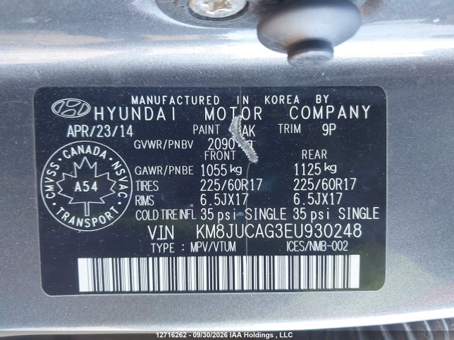 Продаж на аукціоні авто 2014 Hyundai Tucson Gls/limited/se, vin: KM8JUCAG3EU930248, номер лоту: 12716262