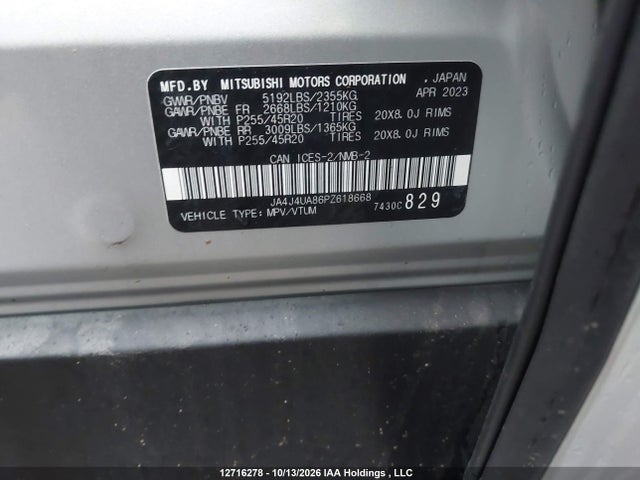 JA4J4UA86PZ618668 Mitsubishi Outlander Le/le Premium/noir/se/sel