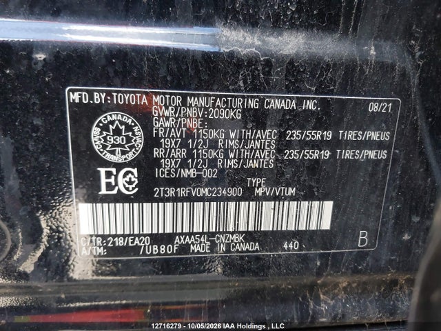2T3R1RFV0MC234900 Toyota Rav4 Xle