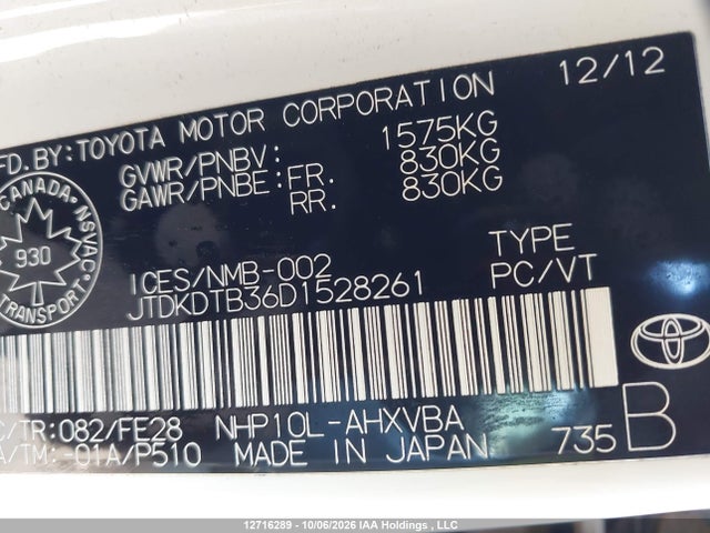 Продаж на аукціоні авто 2013 Toyota Prius C Technology, vin: JTDKDTB36D1528261, номер лоту: 12716289