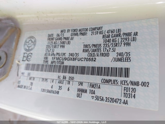 1FMCU9GX8FUC70552 Ford ESCAPE SE