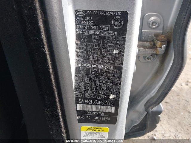 2018 Land Rover Range Rover Evoque მანქანა იყიდება აუქციონზე, vin: SALVP2RX2JH303662, აუქციონის ნომერი: 12716309