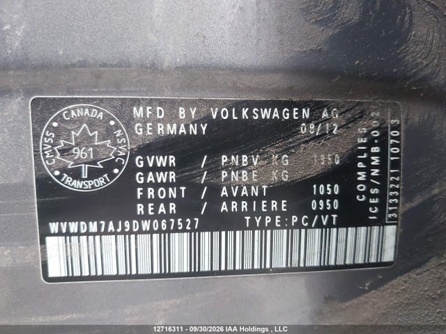 Aukcja sprzedaży 2013 Volkswagen Golf, vin: WVWDM7AJ9DW067527, numer aukcji: 12716311