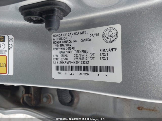Продажа на аукционе авто 2016 Honda Cr-v Se, vin: 2HKRM4H4XGH123392, номер лота: 12716313