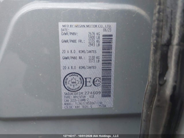 5N1DR3DF1PC274609 Nissan Pathfinder Platinum