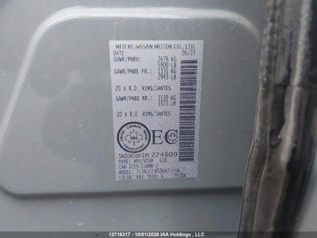 5N1DR3DF1PC274609 Nissan Pathfinder Platinum