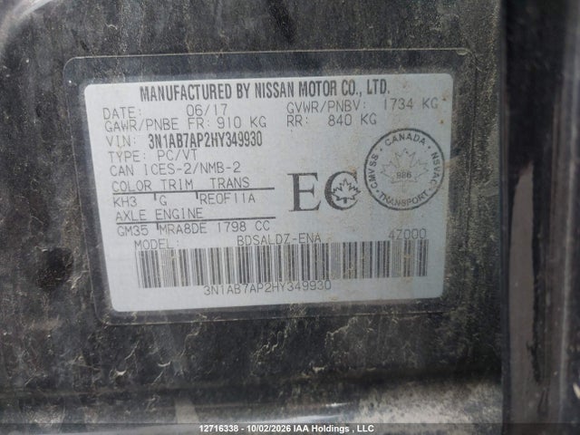 Продаж на аукціоні авто 2017 Nissan Sentra 1.8 S/1.8 Sl/1.8 Sv, vin: 3N1AB7AP2HY349930, номер лоту: 12716338