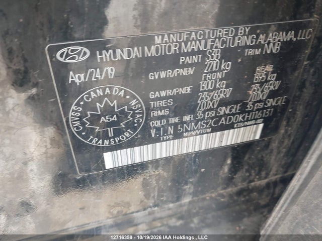 Hyundai Santa Fe Se 2019 5NMS2CAD0KH116131 Image 9