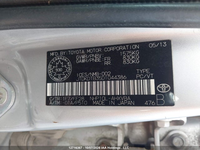 Aukcja sprzedaży 2013 Toyota Prius C, vin: JTDKDTB35D1044386, numer aukcji: 12716367
