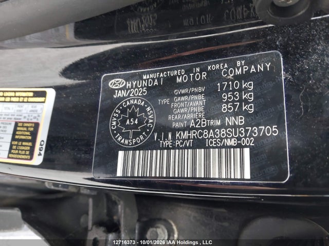 Продаж на аукціоні авто 2025 Hyundai Venue Ultimate W/black Interior (ivt), vin: KMHRC8A38SU373705, номер лоту: 12716373